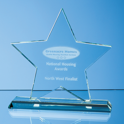 10,5CM x 10,5CM x 12MM MOUNTED JADE GLASS STAR AWARD