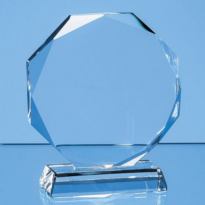 10CM x 10CM x 15MM CLEAR TRANSPARENT GLASS FACETTED OCTAGON AWARD; PRESENTATION BOX: INC