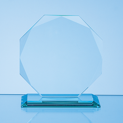 11,5CM X 11,5CM X 10MM JADE GLASS FACETTED OCTAGON AWARD