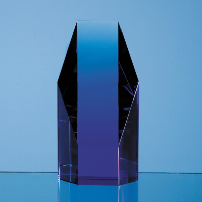 12,5CM SAPPHIRE BLUE OPTICAL CRYSTAL HEXAGON AWARD