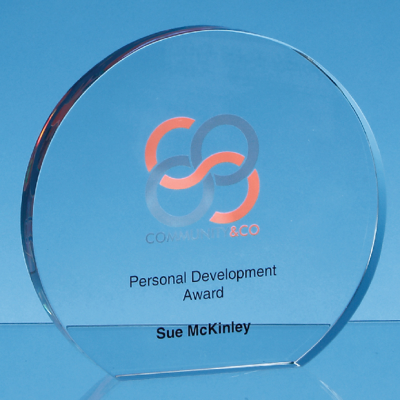 12,5CM x 19MM CLEAR TRANSPARENT GLASS FREESTANDING CIRCLE AWARD