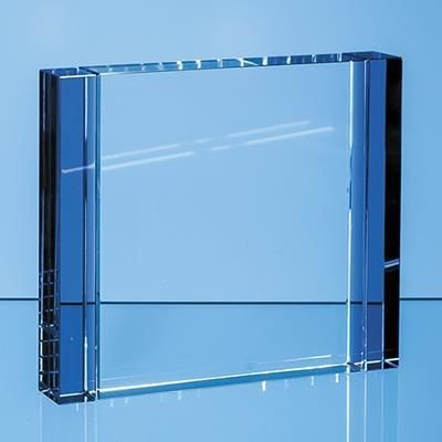 12CM CLEAR TRANSPARENT & COBALT BLUE OPTICAL CRYSTAL COLUMN RECTANGULAR AWARD