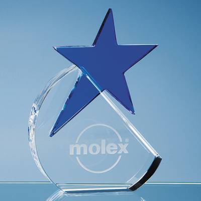 15CM OPTICAL CRYSTAL CIRCLE with a Cobalt Blue Star Award