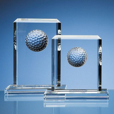 15CM OPTICAL CRYSTAL GOLF BALL RECTANGULAR AWARD