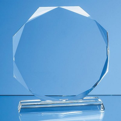 15CM x 15CM x 15MM CLEAR TRANSPARENT GLASS FACETTED OCTAGON AWARD; PRESENTATION BOX: INC