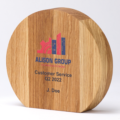 15CM x 16,5CM x 3,5CM BEECH WOOD CIRCLE AWARD 