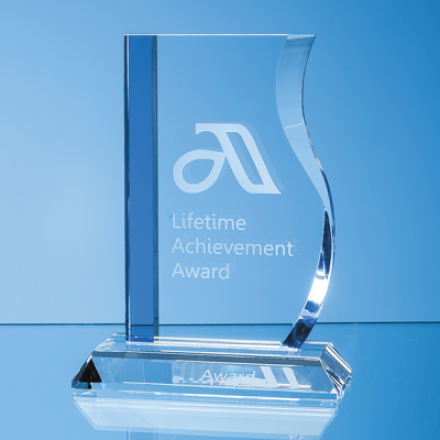 17,5CM OPTICAL CRYSTAL BLUELINE WAVE AWARD