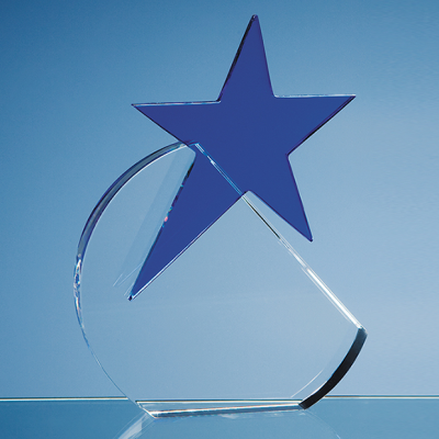 17,5CM OPTICAL CRYSTAL CIRCLE with a Cobalt Blue Star Award