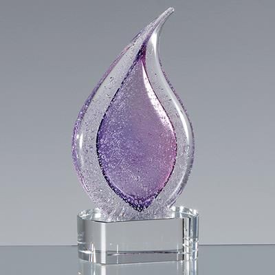 17CM HANDMADE GLASS FROSTED HEATHER TEAR DROP AWARD; SKILLET