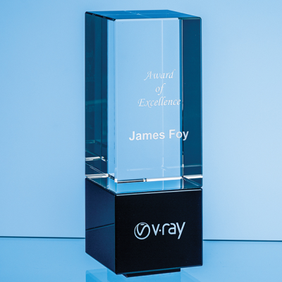 18CM CLEAR TRANSPARENT & ONYX BLACK OPTICAL CRYSTAL BERKLEY COLUMN AWARD 