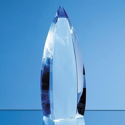 18CM NIK MELLER DESIGN CLEAR TRANSPARENT OPTICAL CRYSTAL & COBALT BLUE VETRI OBELISK AWARD