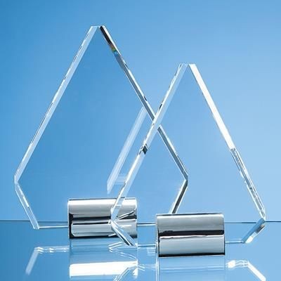 18CM OPTICAL CRYSTAL DIAMOND MOUNTED ON a SILVER CHROME STAND