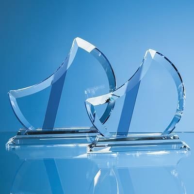 18CM OPTICAL CRYSTAL ECLIPSE AWARD WITH SAPPHIRE BLUE FLASH