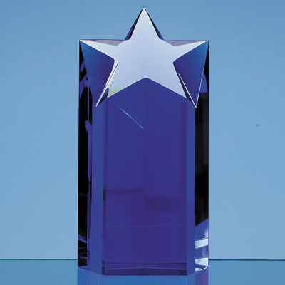 18CM SAPPHIRE BLUE OPTIC STAR COLUMN AWARD