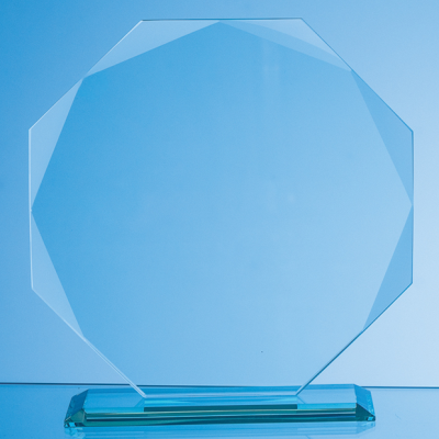 19CM x 19CM x 10MM JADE GLASS FACETTED OCTAGON AWARD