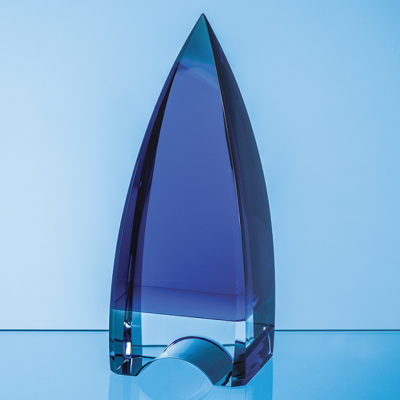 20,5CM COBALT BLUE & CLEAR TRANSPARENT OPTICAL CRYSTAL PINNACLE AWARD