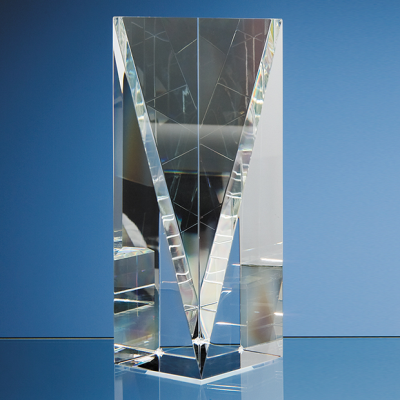 20,5CM OPTICAL CRYSTAL FACET RECTANGULAR AWARD