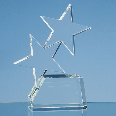 20CM OPTICAL CRYSTAL DOUBLE RISING STAR AWARD