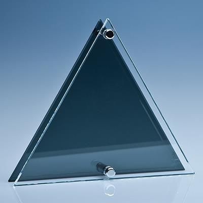 20CM x 23CM x 6MM CLEAR TRANSPARENT & SMOKED GLASS TRIANGULAR PLAQUE; SKILLET: INC