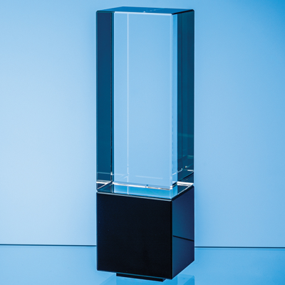 22CM CLEAR TRANSPARENT & ONYX BLACK OPTICAL CRYSTAL BERKLEY COLUMN AWARD 