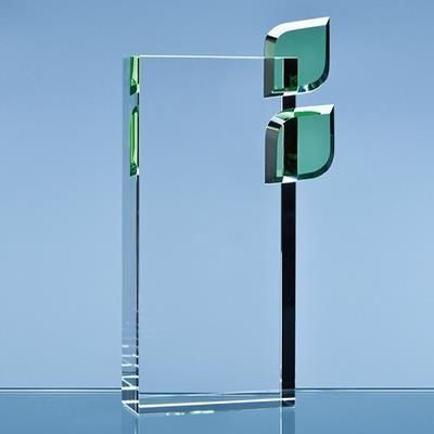 22CM OPTICAL CRYSTAL ECO EXCELLENCE AWARD WITH DOUBLE GREEN LEAFS