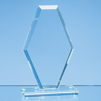 22CM x 14CM x 1CM JADE GLASS BEVELLED EDGE CLIPPED DIAMOND AWARD