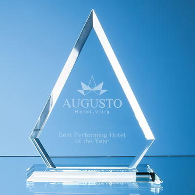 22CM x 17CM x 12MM JADE GLASS BEVELLED EDGE DIAMOND AWARD