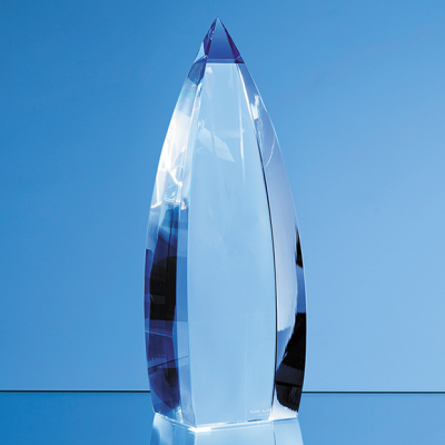 23CM NIK MELLER DESIGN CLEAR TRANSPARENT OPTICAL CRYSTAL & COBALT BLUE VETRI OBELISK AWARD