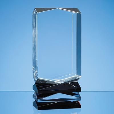 23CM NIK MELLER DESIGN CLEAR TRANSPARENT OPTICAL CRYSTAL, COBALT BLUE & RED COVET COLUMN AWARD