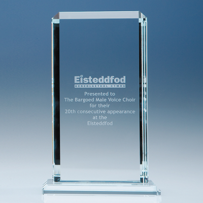 23CM x 12,75CM x 12MM CLEAR TRANSPARENT GLASS ECHO AWARD