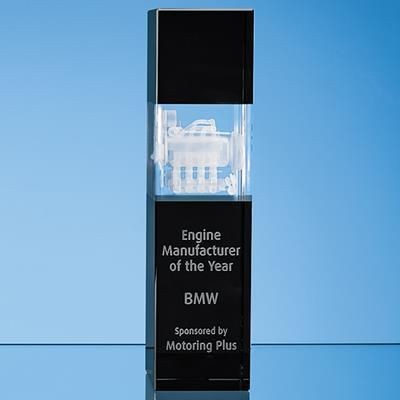 24CM CLEAR TRANSPARENT & ONYX BLACK OPTICAL CRYSTAL SQUARE COLUMN AWARD