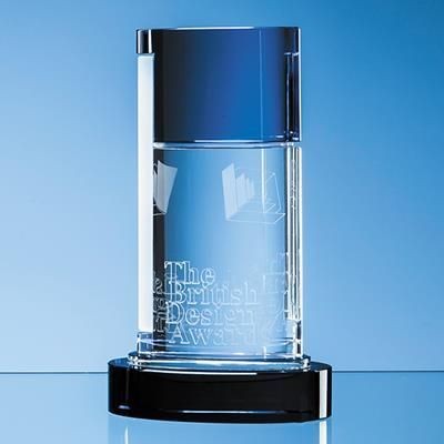 24CM NIK MELLER DESIGN CLEAR TRANSPARENT OPTICAL CRYSTAL & COBALT BLUE SEEQ OVAL COLUMN AWARD