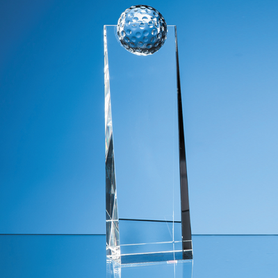 24CM OPTICAL CRYSTAL GOLF BALL RECTANGULAR AWARD