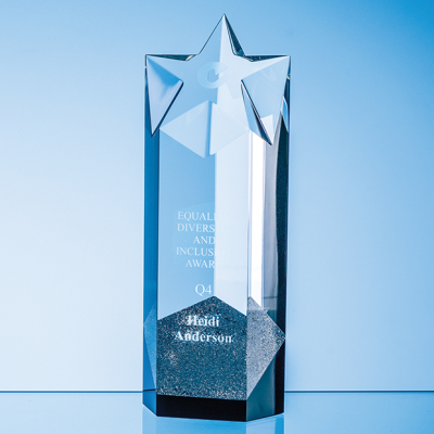 24CM SPARKLING SILVER OPTICAL CRYSTAL STAR COLUMN AWARD