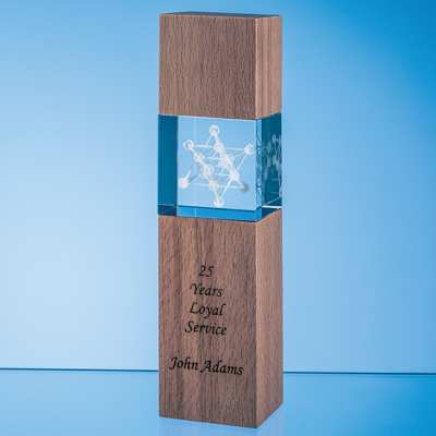 24CM WOOD & OPTICAL CRYSTAL SQUARE COLUMN AWARD