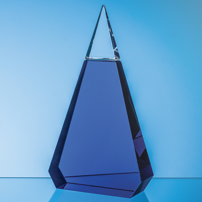 25,5CM COBALT BLUE & CLEAR TRANSPARENT OPTICAL CRYSTAL PRISM AWARD