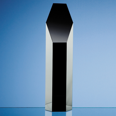 25,5CM ONYX BLACK OPTICAL CRYSTAL HEXAGON AWARD