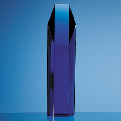 25,5CM SAPPHIRE BLUE OPTICAL CRYSTAL HEXAGON AWARD