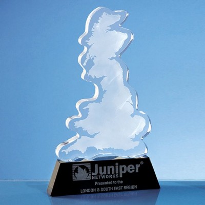 25CM OPTICAL CRYSTAL UK SILHOUETTE AWARD ON AN ONYX BLACK BASE