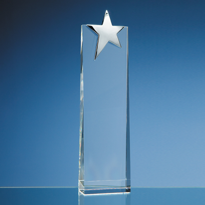 27,5CM OPTICAL CRYSTAL RECTANGULAR with Silver Star