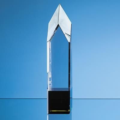 28CM CLEAR TRANSPARENT & EMERALD GREEN OPTICAL CRYSTAL POINTED MONOLITH AWARD