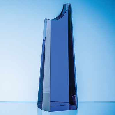 28CM COBALT BLUE OPTICAL CRYSTAL SUMMIT AWARD