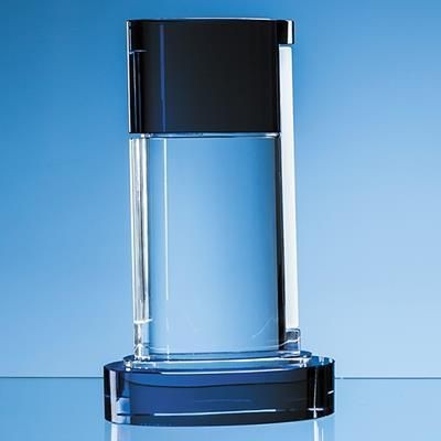 29CM NIK MELLER DESIGN CLEAR TRANSPARENT OPTICAL CRYSTAL & COBALT BLUE SEEQ OVAL COLUMN AWARD