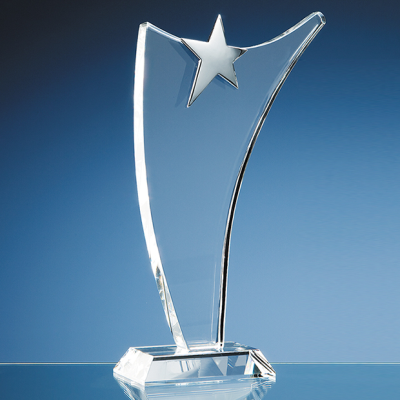 30CM OPTICAL CRYSTAL SWOOP AWARD with Silver Star