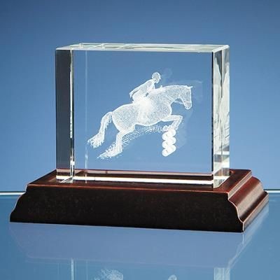 3D SHOWJUMPER IN OPTICAL CRYSTAL CUBE BLOCK; PRESENTATION BOX: INC