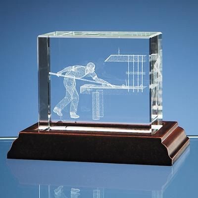 3D SNOOKER PLAYER IN OPTICAL CRYSTAL CUBE BLOCK; PRESENTATION BOX: INC