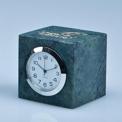 5CM GREEN MARBLE BEVEL EDGED CUBE CLOCK