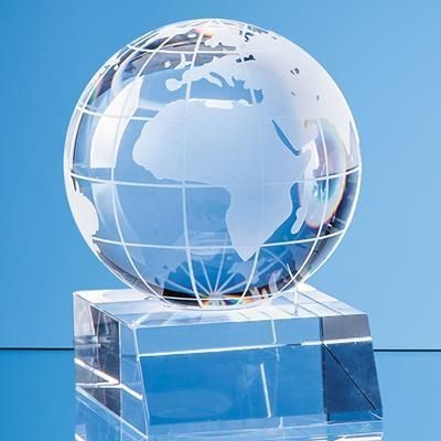 5CM OPTICAL CRYSTAL GLOBE MOUNTED ON a CLEAR TRANSPARENT CRYSTAL BASE