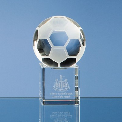 6CM OPTICAL CRYSTAL FOOTBALL ON a CLEAR TRANSPARENT CRYSTAL BASE