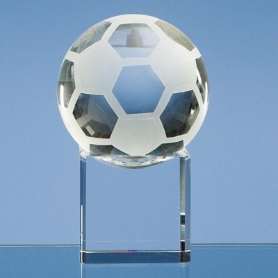 8CM OPTICAL CRYSTAL FOOTBALL ON a CLEAR TRANSPARENT CRYSTAL BASE